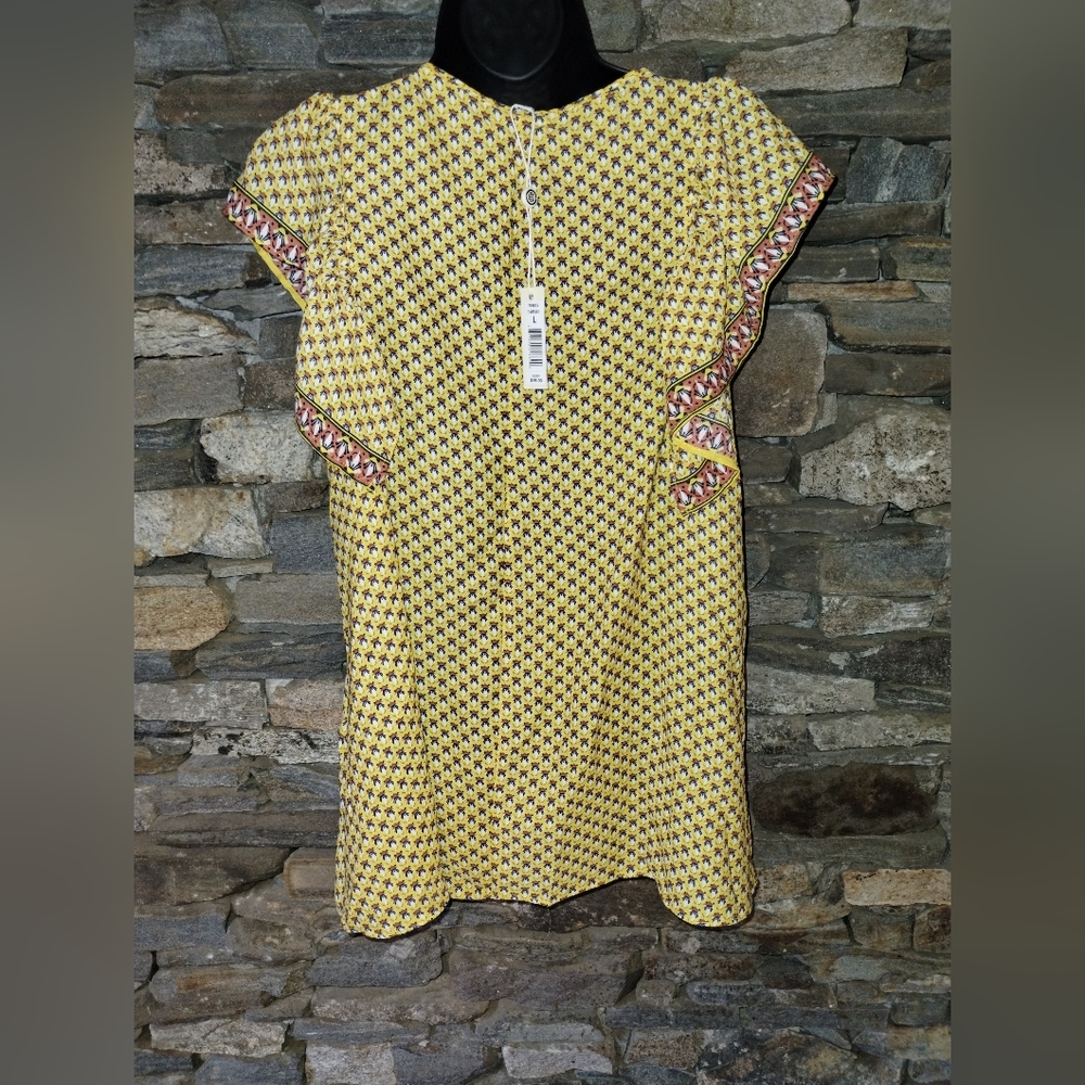 Max Studio NWT Yellow Patterned Blouse Ruffle Sleeves - Picture 8 of 9